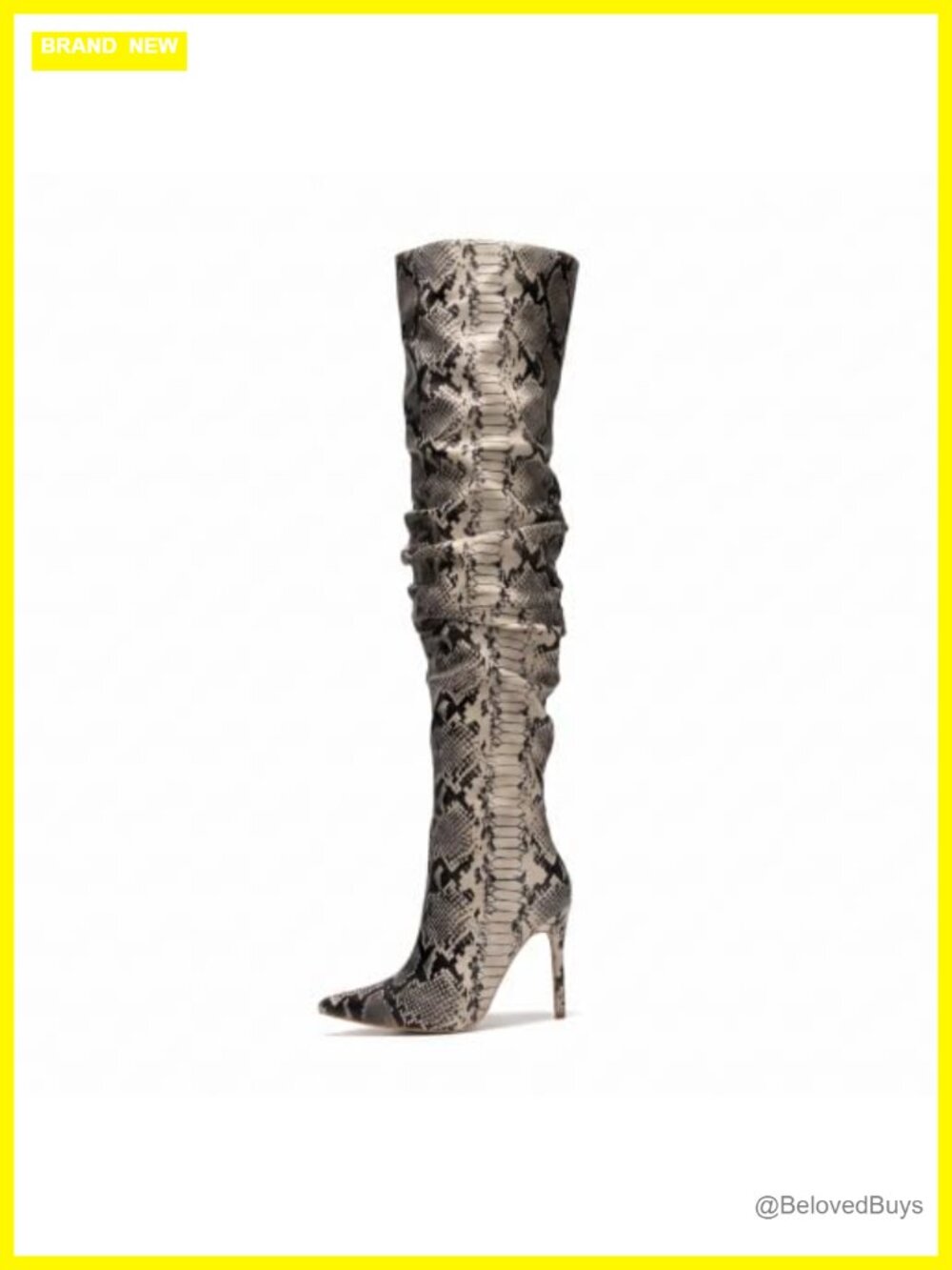 Pointed Toe Snake Print Thigh High Boots Stiletto Heel Zip Up